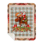 Personalized Gift Plaid Tartan Blanket Clan Grant of Achnarrow With Moose Lover Xmas Gift Santa Riding Buffalo Plaid Christmas Sherpa Blanket