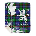Sherpa Blanket - Tartan Blanket Thistle and Lion Scottish Clan Robertson Hunting Modern Plaid Blanket, plaid sherpa blanket queen,purple sherpa blanket,queen sherpa blanket,queen size sherpa blanket,red sherpa blanket,scottish tartan blankets,sherpa blanket,sherpa christmas blanket