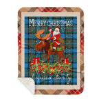 Personalized Gift Plaid Tartan Blanket Clan Ferguson Ancient With Moose Lover Xmas Gift Santa Riding Buffalo Plaid Christmas Sherpa Blanket