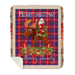 Personalized Gift Plaid Tartan Blanket Clan Galloway Red With Moose Lover Xmas Gift Santa Riding Buffalo Plaid Christmas Sherpa Blanket