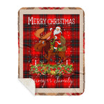 Personalized Gift Plaid Tartan Blanket Clan Wemyss With Moose Lover Xmas Gift Santa Riding Buffalo Plaid Christmas Sherpa Blanket