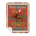 Personalized Gift Plaid Tartan Blanket Clan MacDougall Ancient With Moose Lover Xmas Gift Santa Riding Buffalo Plaid Christmas Sherpa Blanket