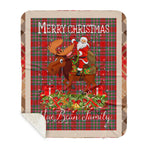 Personalized Gift Plaid Tartan Blanket Clan MacBean With Moose Lover Xmas Gift Santa Riding Buffalo Plaid Christmas Sherpa Blanket