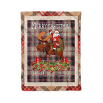 Personalized Gift Plaid Tartan Blanket Clan MacPherson Hunting Ancient With Moose Lover Xmas Gift Santa Riding Christmas Fleece Blanket