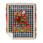 Personalized Gift Plaid Tartan Blanket Clan Gladstone With Moose Lover Xmas Gift Santa Riding Buffalo Plaid Christmas Sherpa Blanket