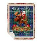 Personalized Gift Plaid Tartan Blanket Clan Davidson of Tulloch With Moose Lover Xmas Gift Santa Riding Buffalo Plaid Christmas Sherpa Blanket