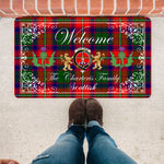Doormat - Welcome Mat Scottish Clan Charteris Tartan Door Mat, Plaid Doormat With Thistle and Two Lion Scottish