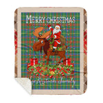 Personalized Gift Plaid Tartan Blanket Clan MacKintosh Hunting Ancient With Moose Lover Xmas Gift Santa Riding Plaid Christmas Sherpa Blanket
