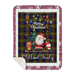 Personalized Gift Tartan Plaid Blanket Clan Clelland With Funny Santa Snowman Reindeer Merry Christmas Gift Sherpa Blanket, blue plaid sherpa blanket,blue tartan sherpa blanket,Buchan,buffalo plaid sherpa blanket,christmas sherpa blanket,Christmas Throw Blanket