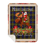 Personalized Gift Plaid Tartan Blanket Clan Clelland With Moose Lover Xmas Gift Santa Riding Buffalo Plaid Christmas Sherpa Blanket