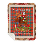 Personalized Gift Plaid Tartan Blanket Clan Sinclair Ancient With Moose Lover Xmas Gift Santa Riding Buffalo Plaid Christmas Sherpa Blanket