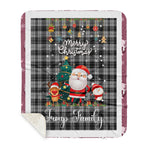 Personalized Gift Tartan Plaid Blanket Clan Troup With Funny Santa Snowman Reindeer Merry Christmas Gift Sherpa Blanket, blue plaid sherpa blanket,blue tartan sherpa blanket,Buchan,buffalo plaid sherpa blanket,christmas sherpa blanket,Christmas Throw Blanket