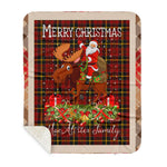 Personalized Gift Plaid Tartan Blanket Clan MacAlister of Skye With Moose Lover Xmas Gift Santa Riding Buffalo Plaid Christmas Sherpa Blanket