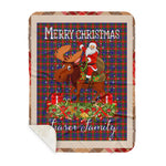 Personalized Gift Plaid Tartan Blanket Clan Fraser of Lovat With Moose Lover Xmas Gift Santa Riding Buffalo Plaid Christmas Sherpa Blanket