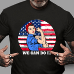 Scotstee Shop - Feminist Rosie The Riveter Patriotic USA Flag 4th of July 4th Of July Shirt