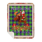 Personalized Gift Plaid Tartan Blanket Clan Colville With Moose Lover Xmas Gift Santa Riding Buffalo Plaid Christmas Sherpa Blanket