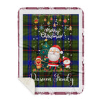 Personalized Gift Tartan Plaid Blanket Clan Dawson With Funny Santa Snowman Reindeer Merry Christmas Gift Sherpa Blanket, blue plaid sherpa blanket,blue tartan sherpa blanket,Buchan,buffalo plaid sherpa blanket,christmas sherpa blanket,Christmas Throw Blanket
