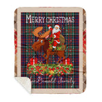 Personalized Gift Plaid Tartan Blanket Clan MacDonald With Moose Lover Xmas Gift Santa Riding Buffalo Plaid Christmas Sherpa Blanket