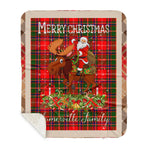 Personalized Gift Plaid Tartan Blanket Clan Somerville With Moose Lover Xmas Gift Santa Riding Buffalo Plaid Christmas Sherpa Blanket