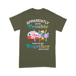 Flamingo Shirt Apparently We're Trouble Flamingo Drink Wine Camping Funny ER Shirts - Scotstee Shop