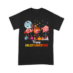 Flamingo Shirt Flamingo Halloween And Merry Christmas Funny Happy Hallothanksmas Flamingo Halloween Shirt - Scotstee Shop