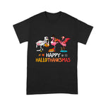 Flamingo Shirt Flamingo Halloween And Merry Christmas Happy Hallothanksmas Flamingo Halloween Shirt Flamingo Christmas Shirt - Scotstee Shop