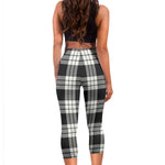 Scotstee Shop Tartan Capris Leggings Macfarlane Black & White Ancient Tartan Leggings, Girls Capri Leggings, Capri Yoga Pants, Tartan Capri Leggings, Plaid Capri Leggings