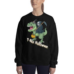 Funny Grim Reaper and T-Rex Halloween womens halloween sweatshirts halloween sweatshirt plus size - Scotstee Shop