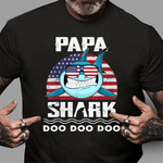 Scotstee Shop - Funny Papa Shark America Flag 4th Of July Shirt