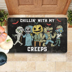 Halloween Doormat Chillin With My Creeps Funny Halloween Monsters Scary Pumpkin Doormat Home Doormat - Scotstee Shop