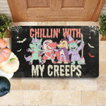Halloween Doormat Chillin' With My Creeps Zombie Unicorn, Rex, A Dog Halloween Costume Doormat Home Doormat - Scotstee Shop
