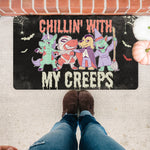 Halloween Doormat Chillin' With My Creeps Zombie Unicorn, Rex, A Dog Halloween Costume Doormat Home Doormat - Scotstee Shop