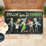 Halloween Doormat Chillin With My Zombies Halloween 2021 Halloween Scary Pumpkin Doormat Home Doormat - Scotstee Shop