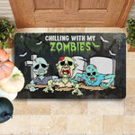 Halloween Doormat Chillin With My Zombies Halloween Boys Funny Halloween Doormat Home Doormat - Scotstee Shop