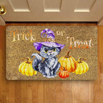 Halloween Doormat Trick or Treat Cute Kitten Cat Witch Hat and Pumpkin Halloween Pumpkin Doormat Home Doormat - Scotstee Shop