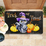 Halloween Doormat Trick or Treat Cute Kitten Witch Hat and Pumpkin Halloween Pumpkin Doormat Home Doormat - Scotstee Shop