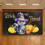 Halloween Doormat Trick or Treat Cute Kitten Witch Hat and Pumpkin Halloween Pumpkin Doormat Home Doormat - Scotstee Shop