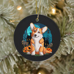 Halloween Ornament Cute Corgi Dog Pumpkin And Moon Halloween Costumes Halloween Tree Decorations Halloween Circle Ornament (2 sided) - Scotstee Shop