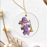 Halloween Ornament Dabbing Witch Corgi Cute Halloween Corgi Funny Dab Halloween Tree Decorations Halloween Circle Ornament (2 sided) - Scotstee Shop