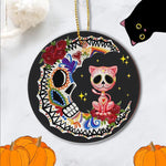 Halloween Ornament Halloween Sugar Skull Cat and Moon Halloween Tree Decorations Halloween Circle Ornament (2 sided) - Scotstee Shop