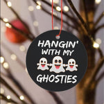 Halloween Ornament Hanging With My Ghosties Funny Halloween Tree Decorations Halloween Circle Ornament (2 sided) - Scotstee Shop