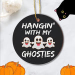 Halloween Ornament Hanging With My Ghosties Funny Halloween Tree Decorations Halloween Circle Ornament (2 sided) - Scotstee Shop