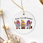 Halloween Ornament Hanging With My Gnomies Fall Halloween Witch Autumn Gift Halloween Tree Decorations Halloween Circle Ornament (2 sided) - Scotstee Shop