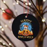 Halloween Ornament Happy Halloween Corgi With Moon Pumpkin Dog Lover Funny Halloween Tree Decorations Halloween Circle Ornament (2 sided) - Scotstee Shop