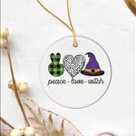 Halloween Ornament Peace Love Witch Halloween Tree Decorations Halloween Circle Ornament (2 sided) - Scotstee Shop