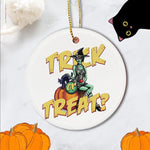 Halloween Ornament Trick Or Treat Halloween Witch With Black Cat Halloween Tree Decorations Halloween Circle Ornament (2 sided) - Scotstee Shop