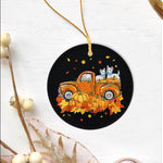 Halloween Ornament Westie Pumpkin Truck Halloween Thanksgiving Gift Halloween Tree Decorations Halloween Circle Ornament (2 sided) - Scotstee Shop