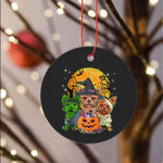 Halloween Ornament Yorkshire Dog Witch Halloween Costumes Pumpkin Mummy Funny Halloween Tree Decorations Halloween Circle Ornament (2 sided) - Scotstee Shop