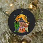 Halloween Ornament Yorkshire Dog Witch Halloween Costumes Pumpkin Mummy Funny Halloween Tree Decorations Halloween Circle Ornament (2 sided) - Scotstee Shop