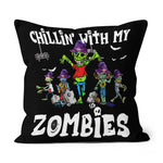 Halloween Pillow BChillin' With My Zombies Halloween Pumpkin Zombie Halloween Throw Pillows Canvas Throw Pillow - Scotstee Shop